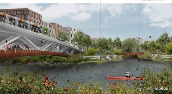 Le pont autoroutier au-dessus de la rivière Saint-Charles ferait notamment place à un ouvrage d’art convivial où tous les modes de transport seraient présents. 