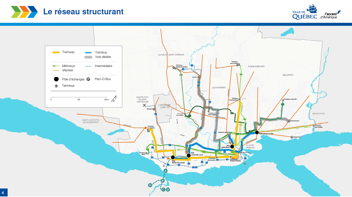 Carte du réseau structurant de transport pour Québec