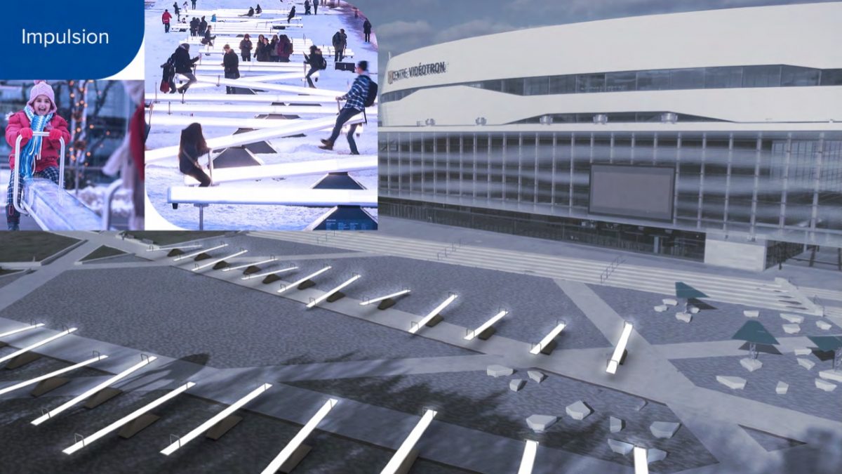 Trois œuvres lumineuses interactives ainsi qu’un sentier de glace animeront la Place Jean-Béliveau, à Expo-Cité. 
